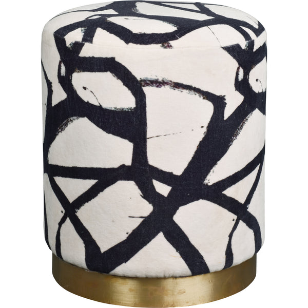 POUF EN VELOURS IMPRIMÉ NOIR ET BLANC BASE OR