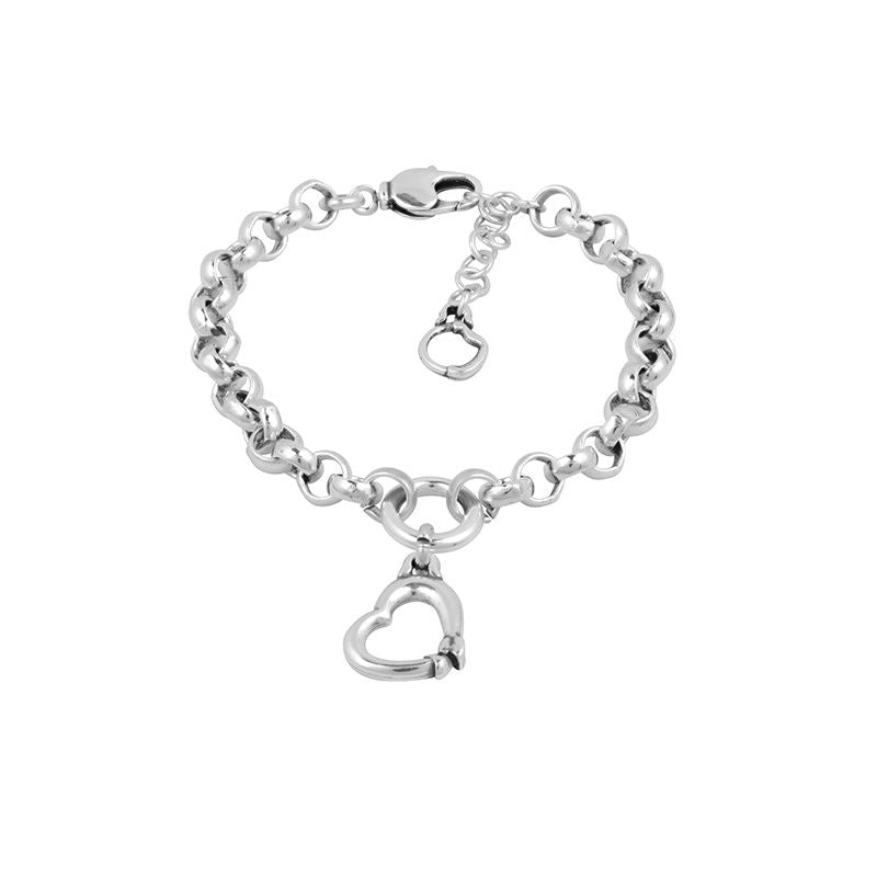 BRACELET ARGENT MAILLES CHAINE AVEC BRELOQUE COEUR