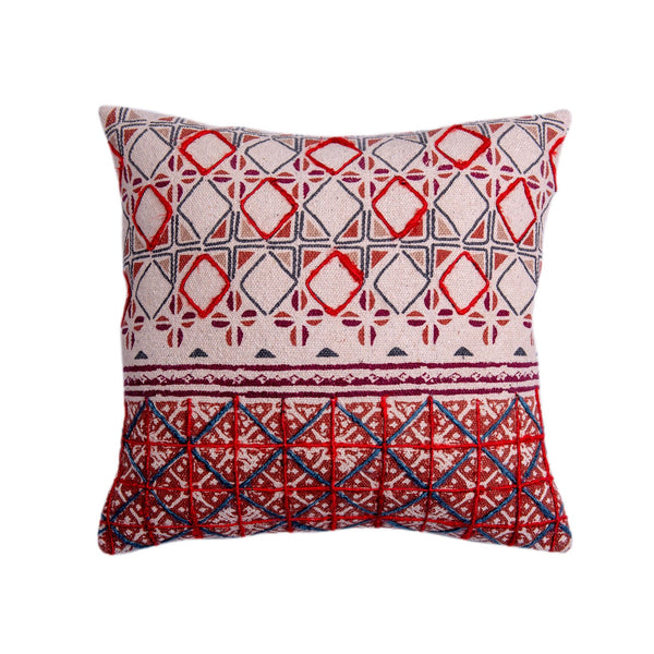 COUSSIN BEIGE, ROUGE ET BLEU