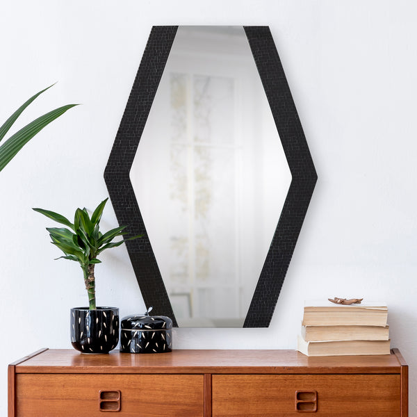 MIROIR EN FORME DE LOSANGE CONTOUR MOSAIQUE NOIR