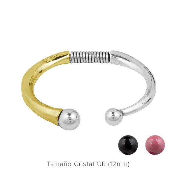 BRACELET BANGLE OR ET ARGENT AVEC BOULES INTERCHANGEABLES