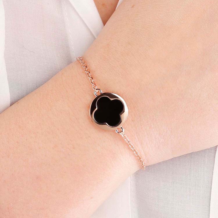 BRACELET OR ROSE AVEC TRÈFLE NOIR