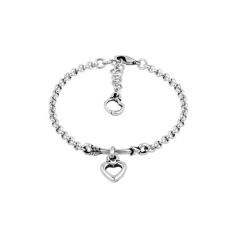 BRACELET ARGENT PETITES MAILLES AVEC COEUR SUR FLÈCHE