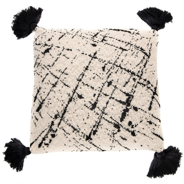 COUSSIN COULEUR NATUREL ET NOIR AVEC POMPOM NOIR