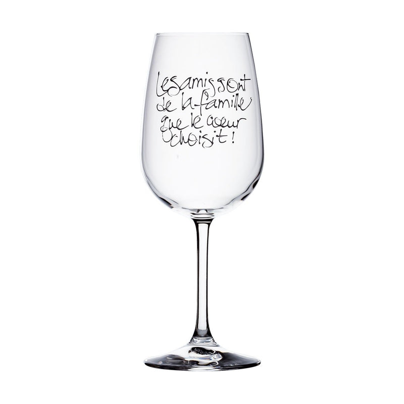 VERRE À VIN "LES AMIS SONT DE LA FAMILLE QUE LE COEUR CHOISIT" VERSION FEMME