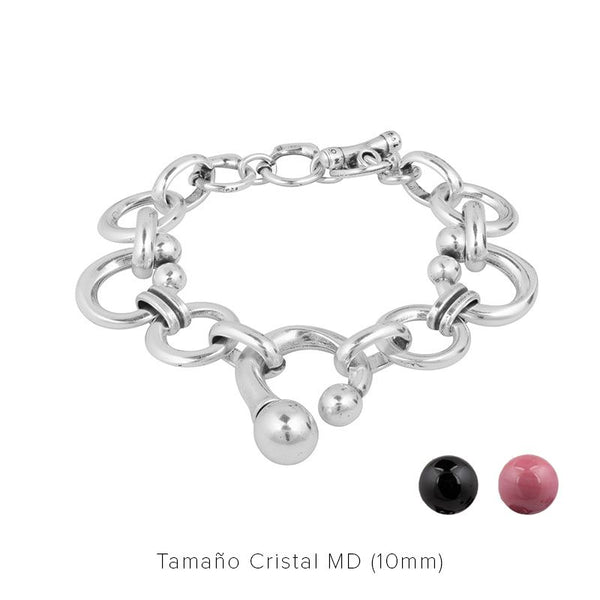 BRACELET MAILLES CHAINES ARGENT AVEC BOULES INTERCHANGEABLES