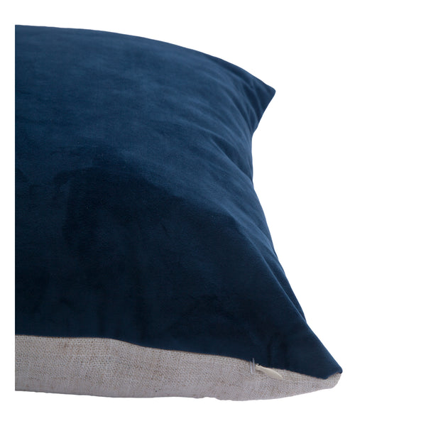 COUSSIN EN VELOURS BLEU ENDOS TOILE NATUREL